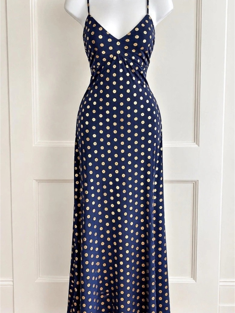 Michael Kors Navy Blue Gold Print Maxi Dress Size Medium Like New